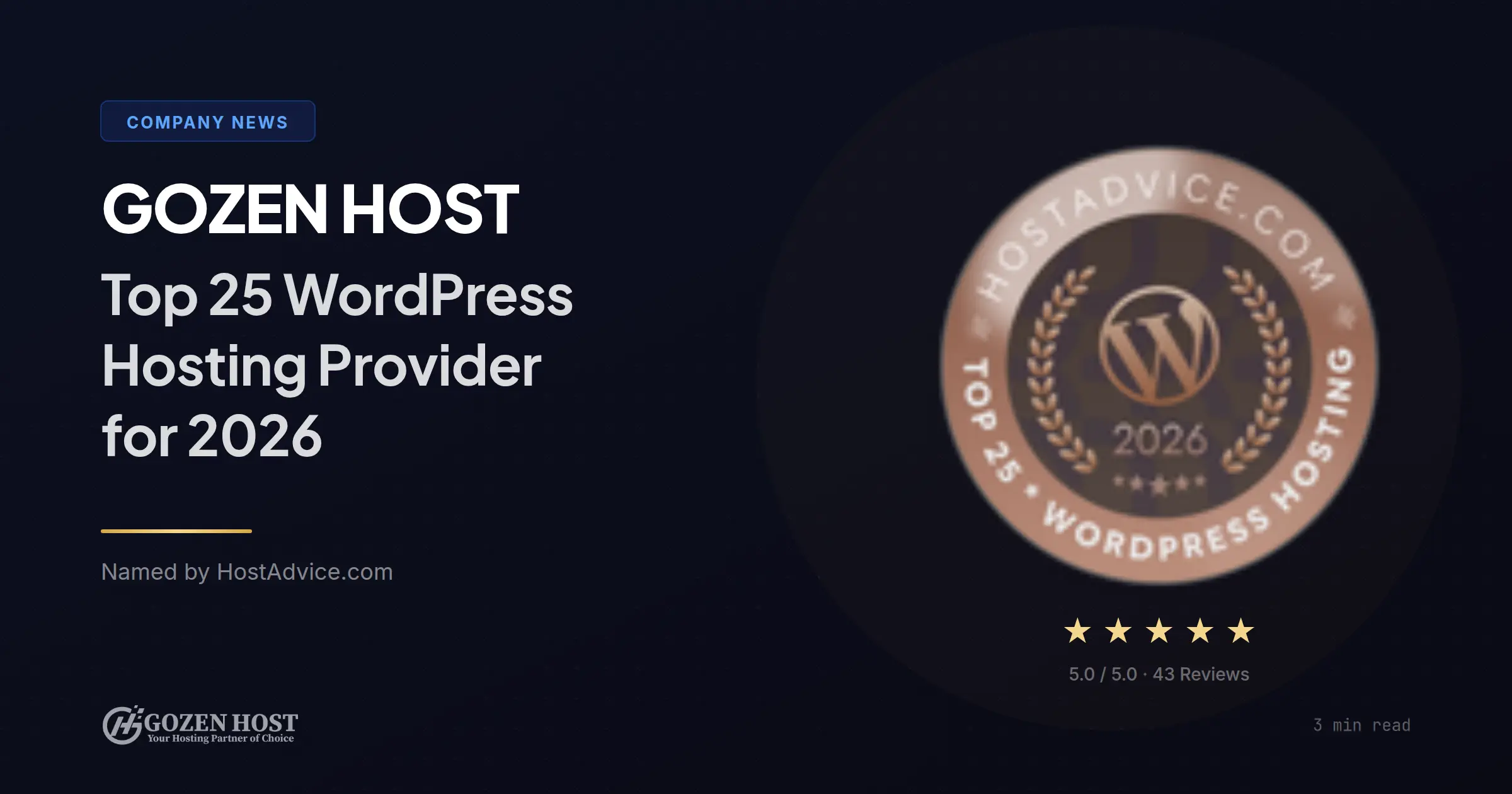 GOZEN HOST Named Top 25 WordPress Hosting Provider for 2026 by HostAdvice